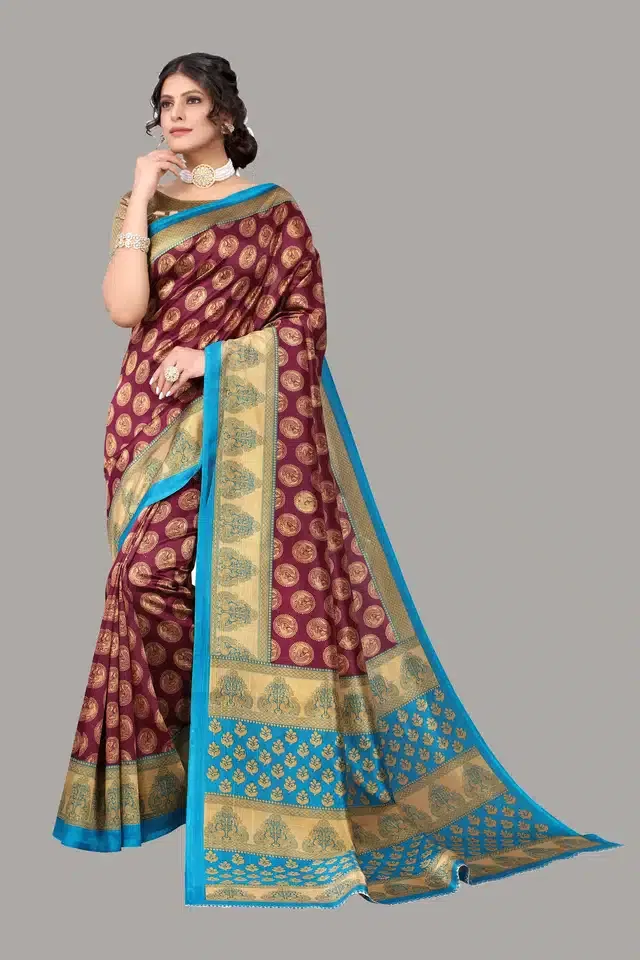 Printed Saree with Blouse Piece for Women (Purple, 6.3 m)