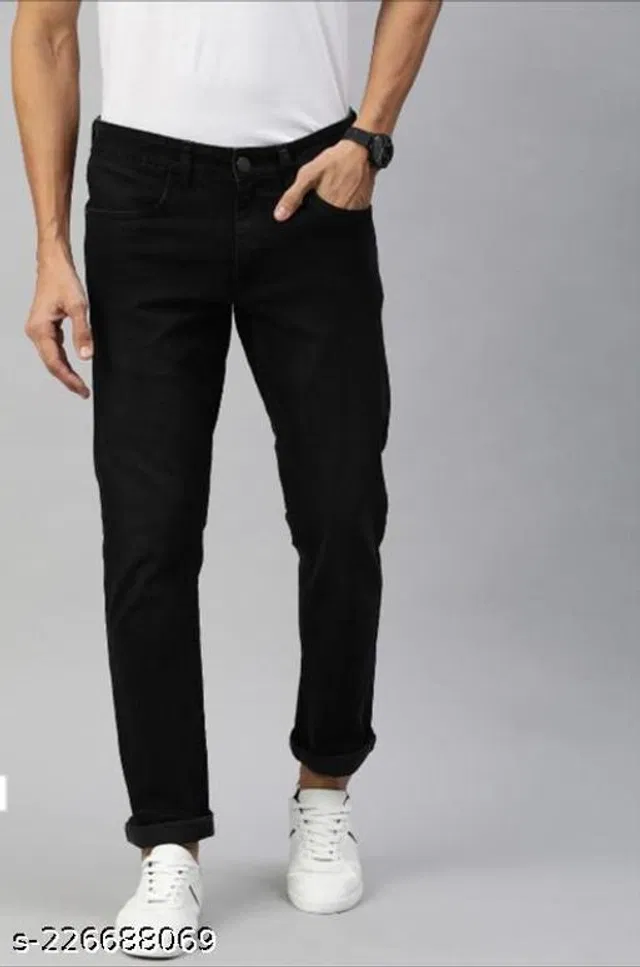Denim Slim Fit Jeans for Men (Black, 36)
