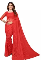 Net Solid Saree for Women 
