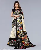 Art Silk Printed Saree for Women, Black 