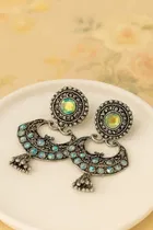 Women's Silver Oxidised Jhumka Earrings Combo with Mirror Work 