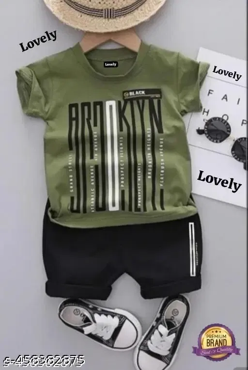 Cotton Blend Printed Clothing Set for Boys (Olive, 18-24 Months)