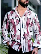 Full Sleeves Printed Shirt for Men (Pink & White, S)