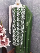 Georgette Embroidered Unstitched Suit Fabric, Green