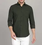 Cotton Blend Solid Shirt for Men, Olive 