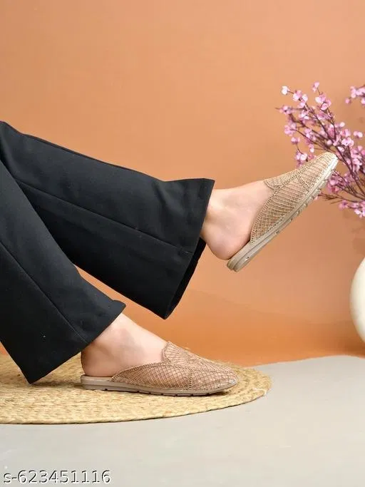 Woven Design Comfort Mules for Women (Beige, IND-7)
