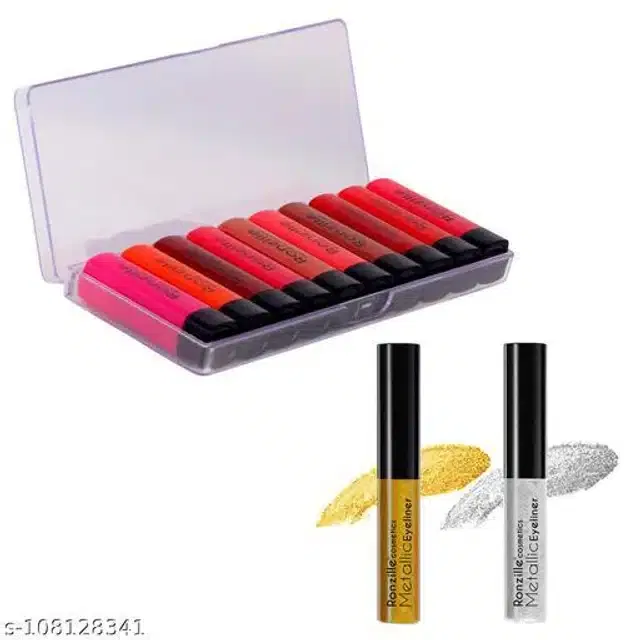 Ronzille Liquid Glitter Mini Lipsticks (Multicolor, Pack of 10)