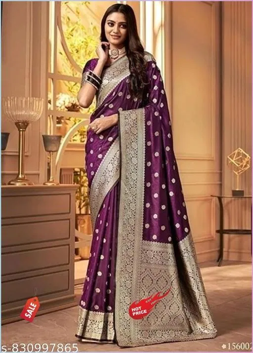 Kanjeevaram Zari Woven Saree for Women (Purple, Free Size)