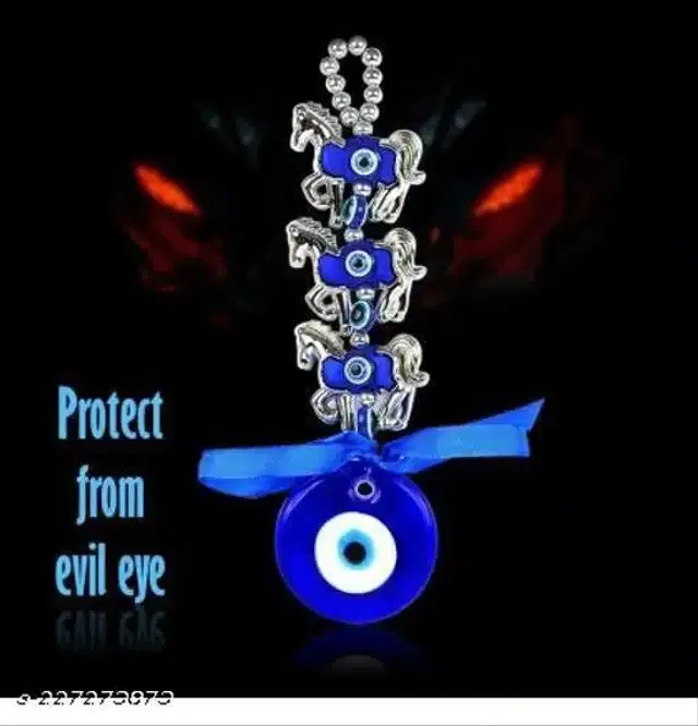 Three Horse Evil Eyes Wall Hanging (Blue)