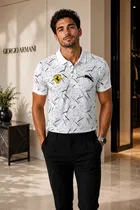 Casual Wear Printed Polo Neck Polycotton T-Shirt, White 