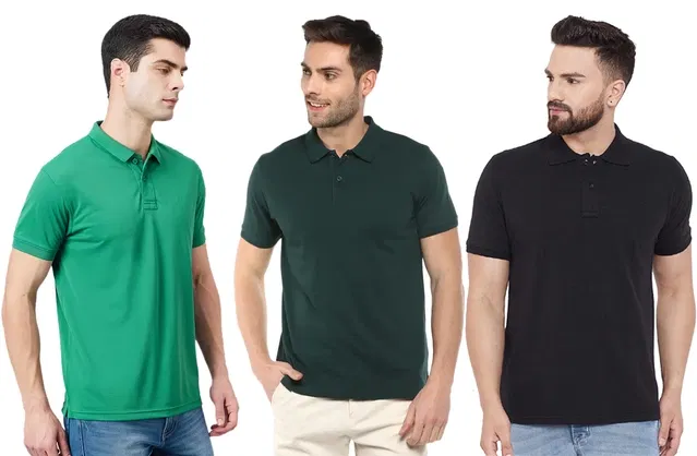 Polo T-shirts for Men, Pack of 3 (Multicolor, M)