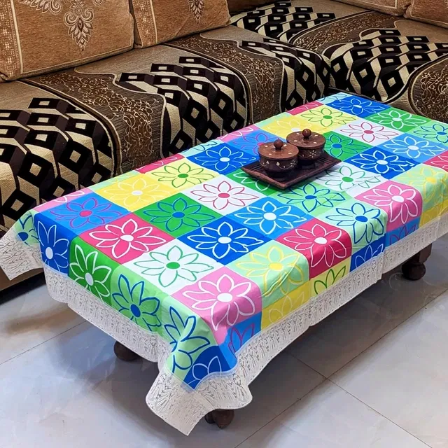 PVC Printed 4 Seaters Table Cover (Multicolor, 40x60 inches)