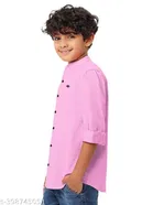 Solid Cotton Blend Mandarin Neck Shirt for Boys 
