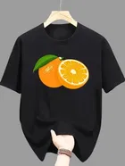 Polyester Printed Half Sleeves T-Shirts For Men, Black 