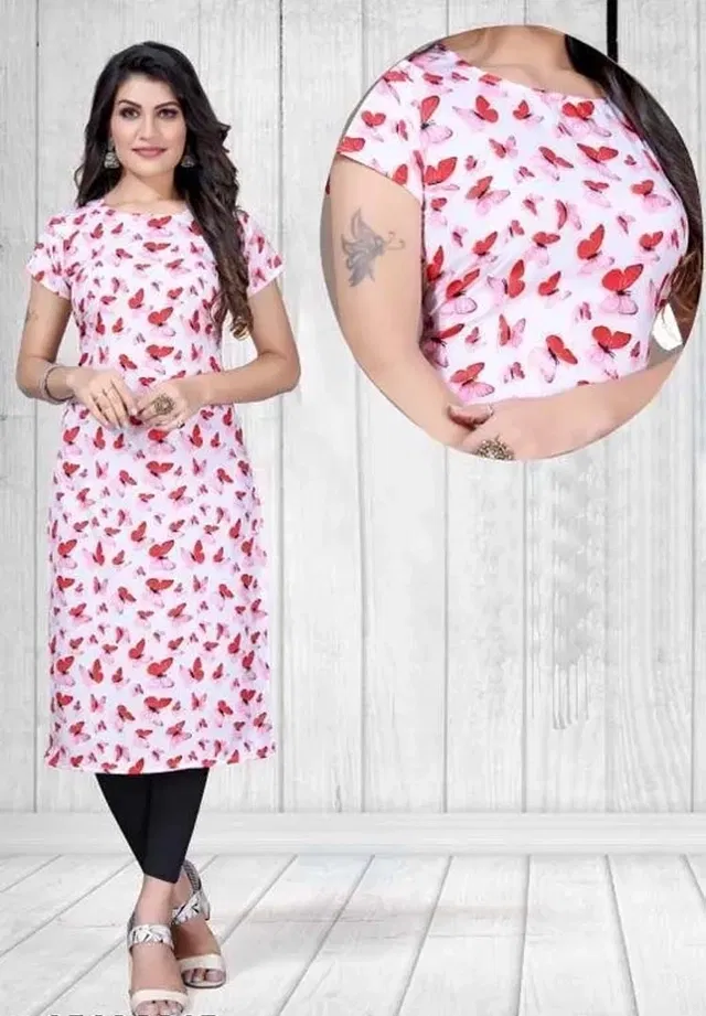Crepe Printed Kurti for Women (Pink, S)