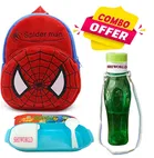 Combo of Fabric School Bag, Water Bottle with Lunch Box for Kids (Multicolor, Set of 3)