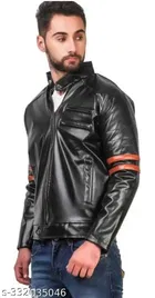 Synthetic Leather Full Sleeves Solid Jacket for Men 
