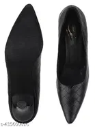 Solid Synthetic Block Pointed Toe Heels Black Size 11-12 Years