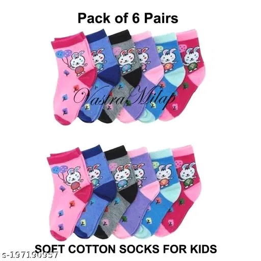 Cotton Socks for Kids (Multicolor, 1-2 Years) (Set of 6)