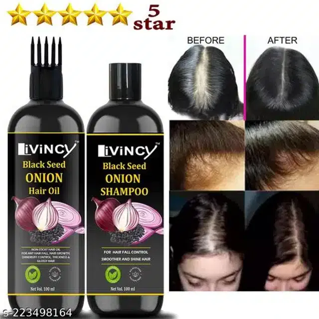 Livincy Black Seed Onion Hair Oil with Shampoo (100 ml, Set of 2)