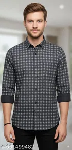Cotton Blend Checked Shirt for Men, Black 
