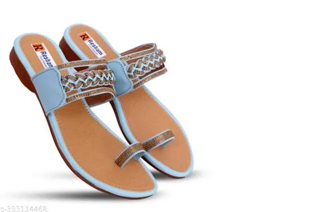 Flats for Women (Sky Blue & Beige, 7)