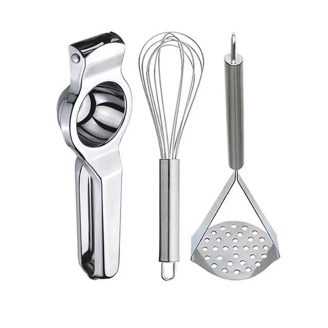 Oc9 Stainless Steel Lemon Squeezer & Egg Whisk & Potato Masher Kitchen Tool Set (O-54)