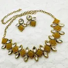Premium Quality Kundan Chokar Necklace Set for Women & Girls, Yellow