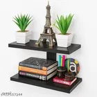 Wooden Double Layer Wall Shelves For Home, Black