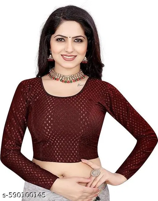 Lycra Ready Made Blouse for Women, Maroon (28)