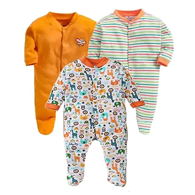 Hosiery Cotton Printed Rompers for Kids, Multicolor, Pack of 3 (6-9 Months)