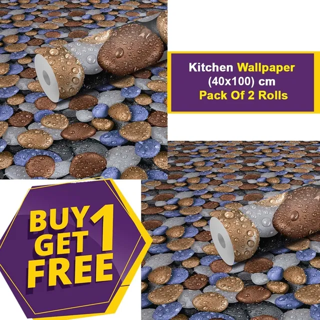 Vinyl Wallpaper for Kitchen Wall (Multicolor, 100x40 cm) (Pack of 2)