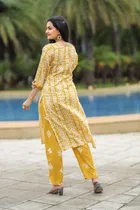 Cotton Blend Printed Kurta with Pant for Women 