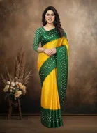 Art Silk Printed Saree for Women, Yellow 