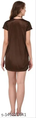 Satin Solid Babydoll for Women, Brown 
