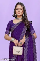 Georgette Embellished Saree for Women, Purple 