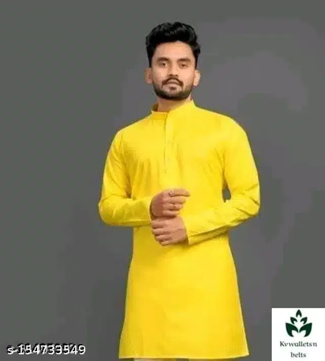 Full Sleeves Kurta for Men (Yellow, XXL)