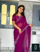 Georgette Saree for Women, Purple 