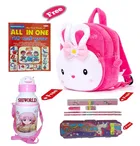 Combo of Kids Cartoon Bag Backpack, All In One Book, Water Bottle & Gift Set Geometry Set 