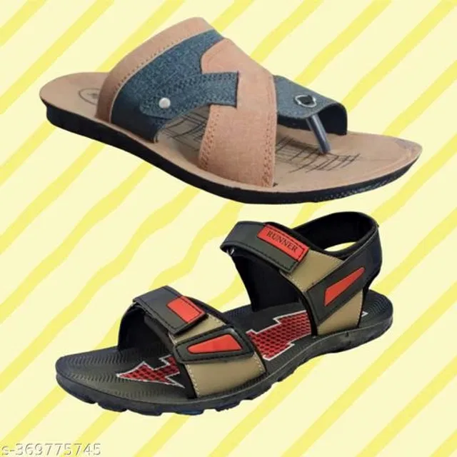 Sandal with Flipflop for Men (Multicolor, 9) (Pack of 2)