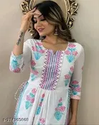 Rayon Printed Kurta with Pant for Women, White 