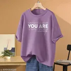 Cotton Blend Printed T-shirt for Women, Purple 