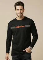 Polyester Printed T-shirt for Men, Black 
