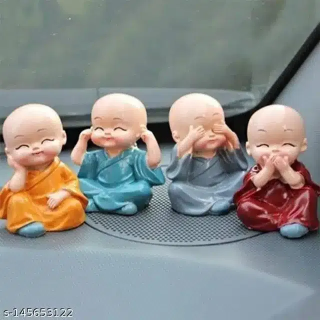 Baby Monk Buddha Car Dashboard Idol (Multicolor, Pack of 4)