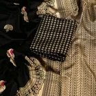 Litchi Silk Zari Woven Saree for Women, Black 