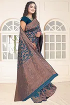 Jacquard Woven Design Saree for Women, Teal 