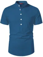 Cotton Half Sleeves Short Kurta for Men (Royal Blue, S)