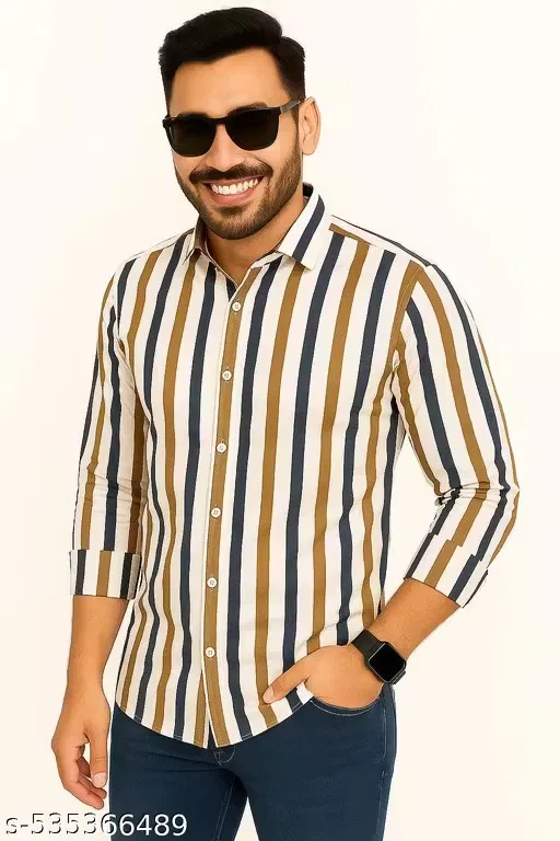 Check Printed Shirt For Men, White & Mustard (M)