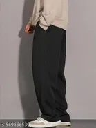 Cotton Blend Solid Trackpant for Men, Black 