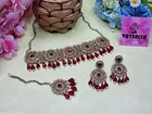 Mehandi Finish Shadow crystal Choker Set with Maang Tikka and Matching Earrings for Women 